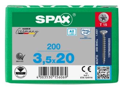 Afbeeldingen van SPAX spaanplaatschroef, 3.5 x 20 mm, t15, rvs
