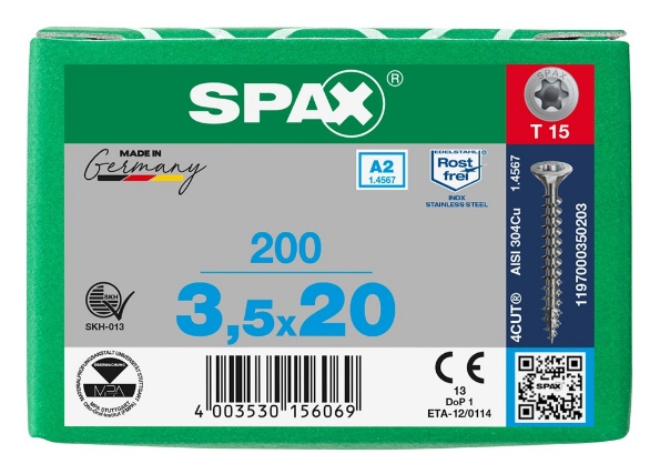 Afbeeldingen van SPAX spaanplaatschroef, 3.5 x 20 mm, t15, rvs