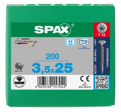 Afbeeldingen van SPAX spaanplaatschroef, 3.5 x 25 mm, t15, rvs