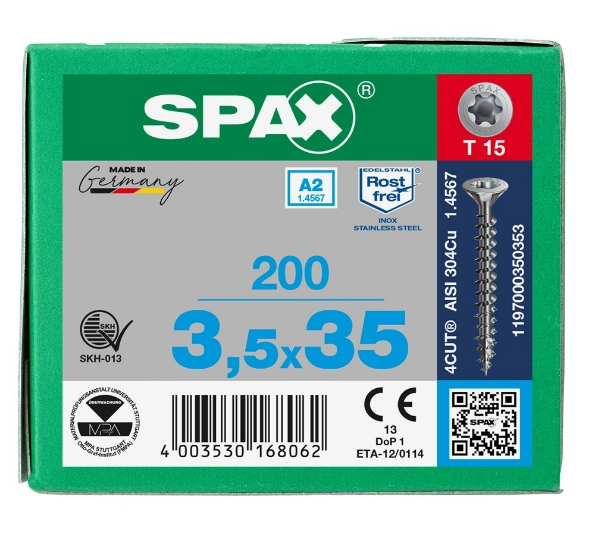 Afbeeldingen van SPAX spaanplaatschroef, 3.5 x 35 mm, t15, rvs