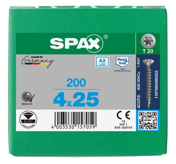 Afbeeldingen van SPAX spaanplaatschroef, 4.0 x 25 mm, t20, rvs