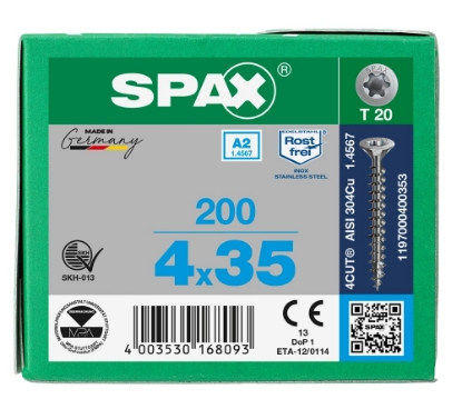 Afbeeldingen van SPAX spaanplaatschroef, 4.0 x 35 mm, t20, rvs