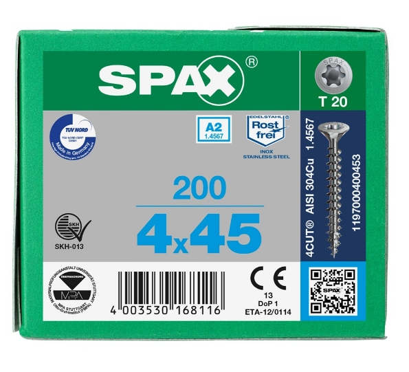 Afbeeldingen van SPAX spaanplaatschroef, 4.0 x 45 mm, t20, rvs