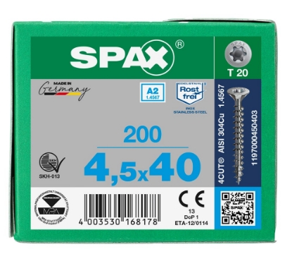 Afbeeldingen van SPAX spaanplaatschroef, 4.5 x 40 mm, t20, rvs