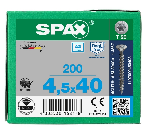 Afbeeldingen van SPAX spaanplaatschroef, 4.5 x 40 mm, t20, rvs