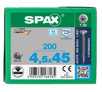 Afbeeldingen van SPAX spaanplaatschroef, 4.5 x 45 mm, t20, rvs