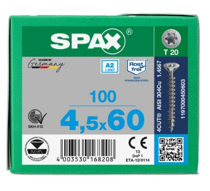 Afbeeldingen van SPAX spaanplaatschroef, 4.5 x 60 mm, t20, rvs