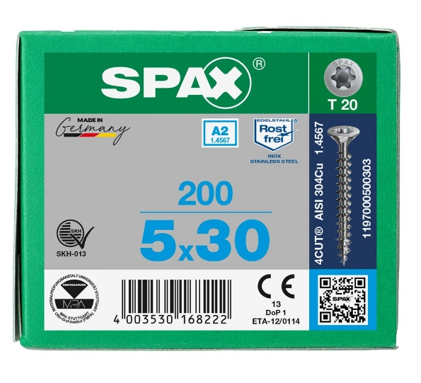 Afbeeldingen van SPAX spaanplaatschroef, 5.0 x 30 mm, t20, rvs