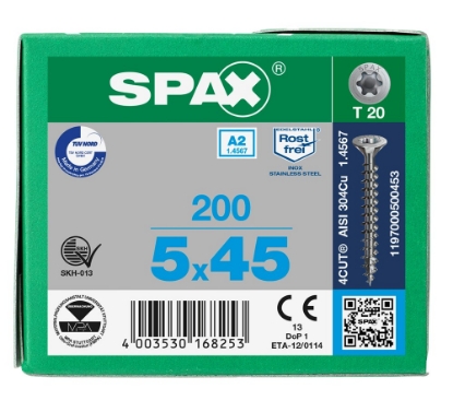 Afbeeldingen van SPAX spaanplaatschroef, 5.0 x 45 mm, t20, rvs