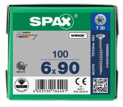 Afbeeldingen van SPAX Spaanplaatschroef, 6.0 x 90 mm, t30, platkop, gegalvaniseerd, verzinkt, deel schroefdraad