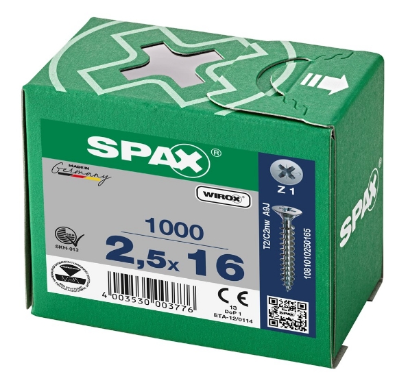 Afbeeldingen van Spax schroeven, 2.5 x 16 mm, platkop, gegalvaniseerd, verzinkt