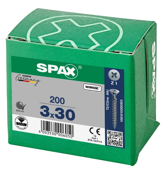Afbeeldingen van Spax schroeven, 3.0 x 30 mm, platkop, gegalvaniseerd, verzinkt