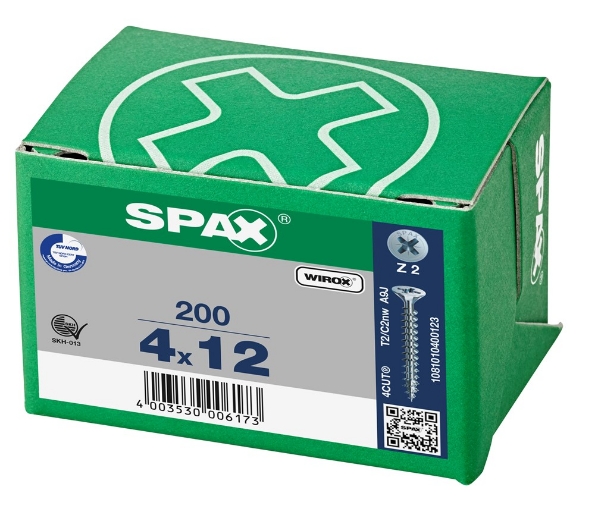 Afbeeldingen van SPAX Spaanplaatschroef, 4.0 x 12 mm, platkop, gegalvaniseerd, verzinkt