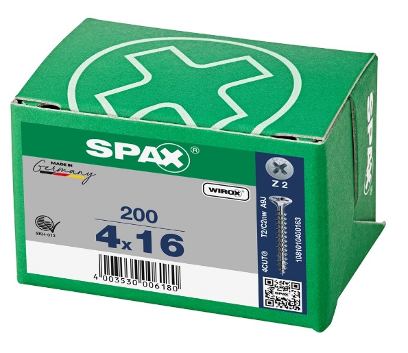 Afbeeldingen van SPAX Spaanplaatschroef, 4.0 x 16 mm, platkop, gegalvaniseerd, verzinkt