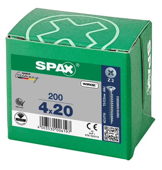 Afbeeldingen van SPAX Spaanplaatschroef, 4.0 x 20 mm, platkop, gegalvaniseerd, verzinkt
