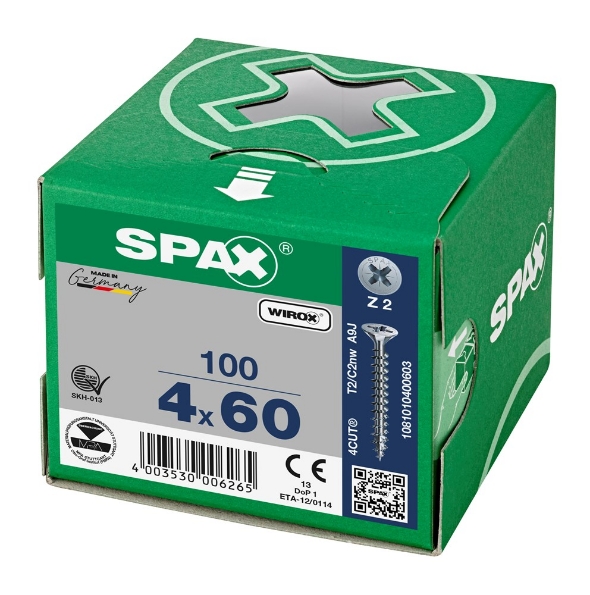 Afbeeldingen van SPAX Spaanplaatschroef, 4.0 x 60 mm, platkop, gegalvaniseerd, verzinkt