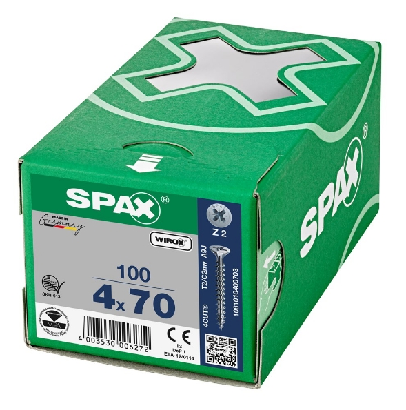 Afbeeldingen van SPAX Spaanplaatschroef, 4.0 x 70 mm, platkop, gegalvaniseerd, verzinkt