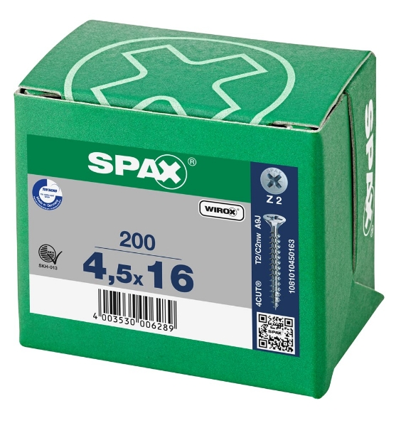 Afbeeldingen van SPAX Spaanplaatschroef, 4.5 x 16 mm, platkop, gegalvaniseerd, verzinkt