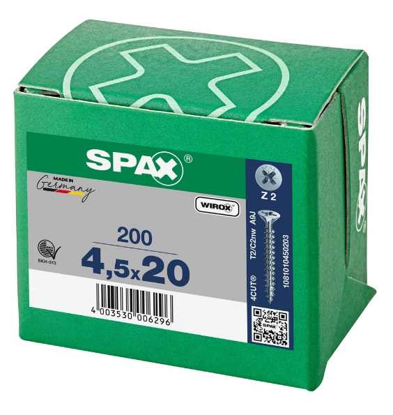 Afbeeldingen van SPAX Spaanplaatschroef, 4.5 x 20 mm, platkop, gegalvaniseerd, verzinkt