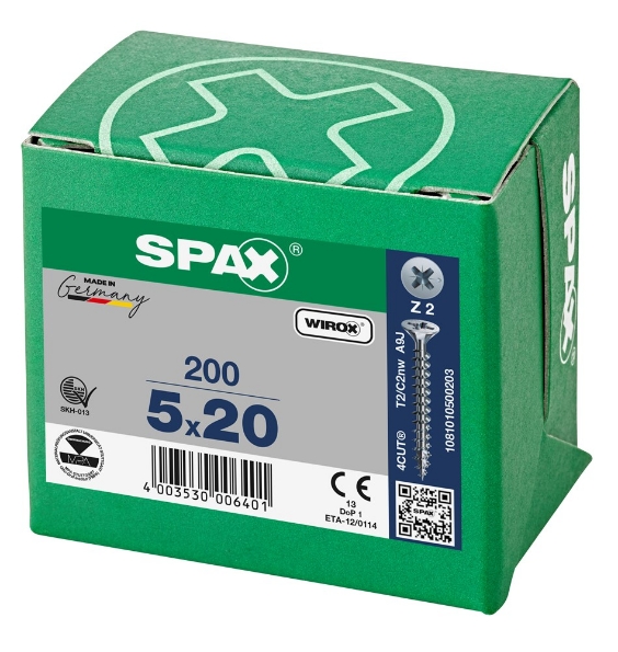 Afbeeldingen van SPAX Spaanplaatschroef, 5.0 x 20 mm, platkop, gegalvaniseerd, verzinkt