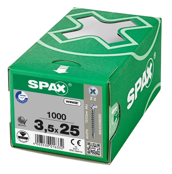 Afbeeldingen van SPAX Spaanplaatschroef, 3.5 x 25 mm, bolverzonken kop, gegalvaniseerd, verzinkt