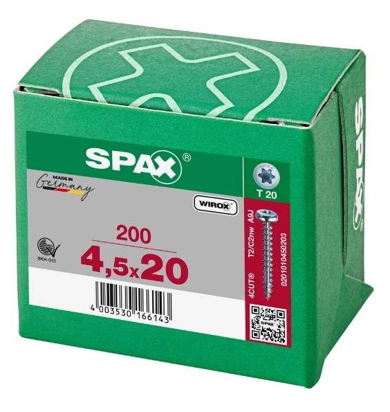 Afbeeldingen van SPAX Spaanplaatschroef, 4.5 x 20 mm, t20, plat conische kop, gegalvaniseerd, verzinkt