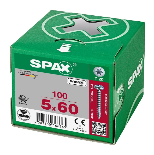 Afbeeldingen van SPAX Spaanplaatschroef, 5.0 x 60 mm, t20, plat conische kop, gegalvaniseerd, verzinkt