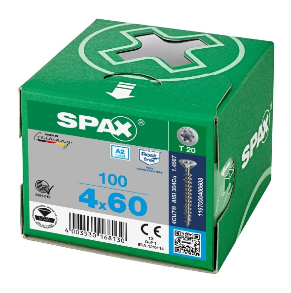 Afbeeldingen van SPAX spaanplaatschroef, 4.0 x 60 mm, t20, rvs