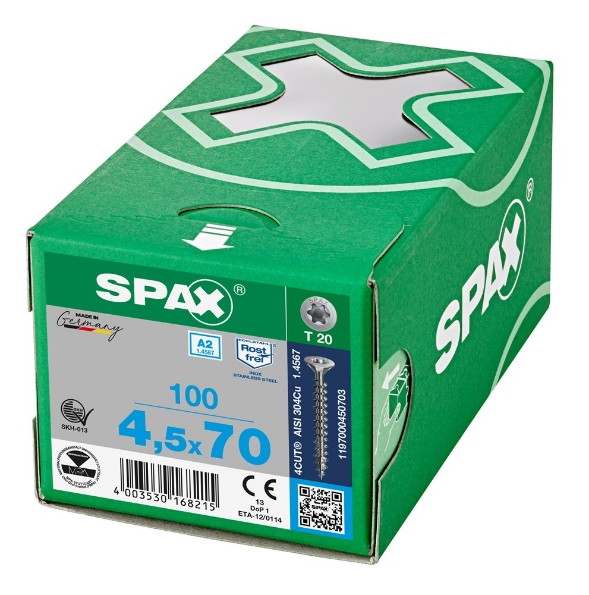 Afbeeldingen van SPAX spaanplaatschroef, 4.5 x 70 mm, t20, rvs