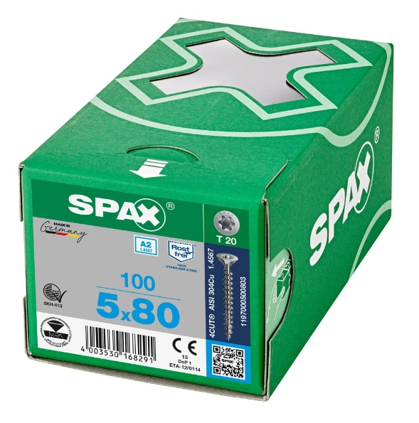 Afbeeldingen van SPAX spaanplaatschroef, 5.0 x 80 mm, t20, rvs