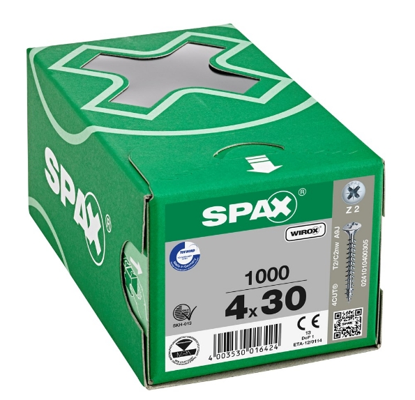 Afbeeldingen van SPAX Spaanplaatschroef, 4.0 x 30 mm, bolverzonken kop, gegalvaniseerd, verzinkt