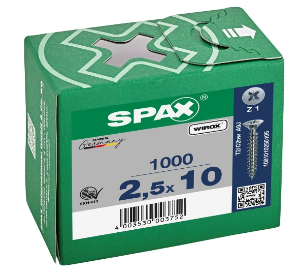 Afbeeldingen van Spax schroeven, 2.5 x 10 mm, platkop, gegalvaniseerd, verzinkt