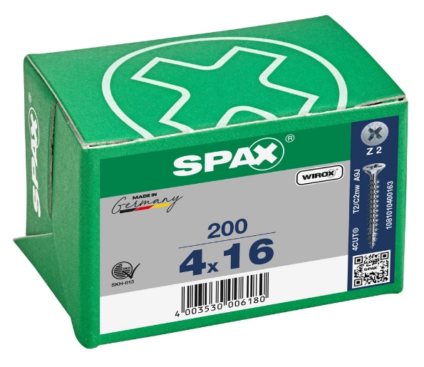 Afbeeldingen van SPAX Spaanplaatschroef, 4.0 x 16 mm, platkop, gegalvaniseerd, verzinkt
