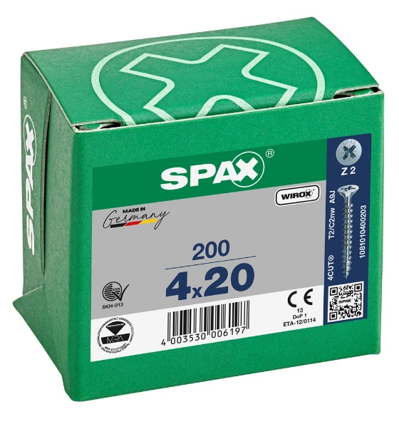 Afbeeldingen van SPAX Spaanplaatschroef, 4.0 x 20 mm, platkop, gegalvaniseerd, verzinkt
