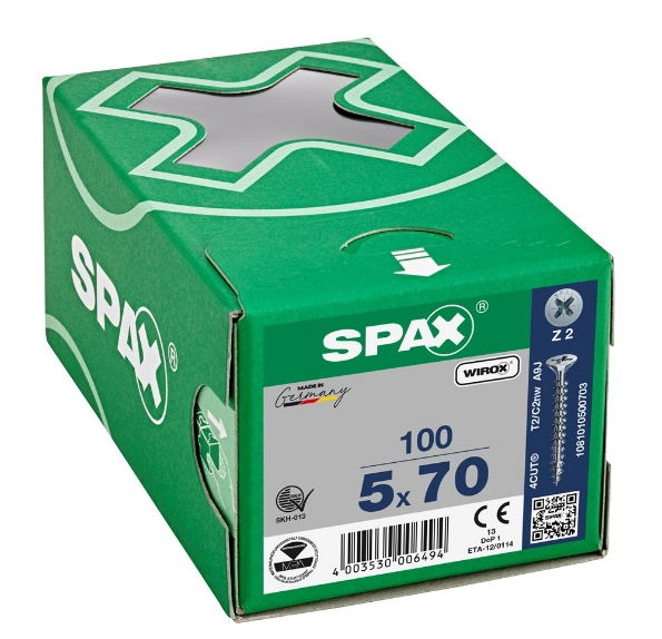 Afbeeldingen van SPAX Spaanplaatschroef, 5.0 x 70 mm, platkop, gegalvaniseerd, verzinkt