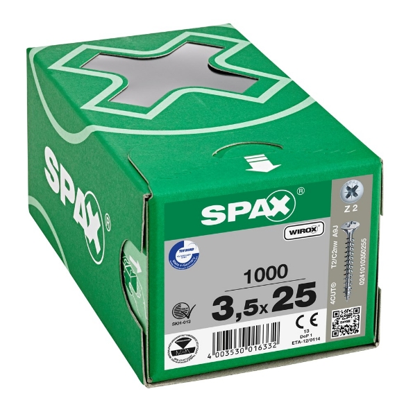 Afbeeldingen van SPAX Spaanplaatschroef, 3.5 x 25 mm, bolverzonken kop, gegalvaniseerd, verzinkt