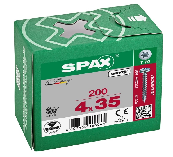 Afbeeldingen van SPAX Spaanplaatschroef, 4.0 x 35 mm, t20, plat conische kop, gegalvaniseerd, verzinkt