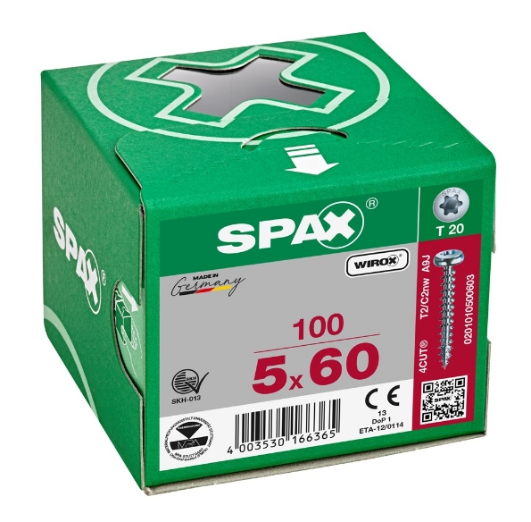 Afbeeldingen van SPAX Spaanplaatschroef, 5.0 x 60 mm, t20, plat conische kop, gegalvaniseerd, verzinkt