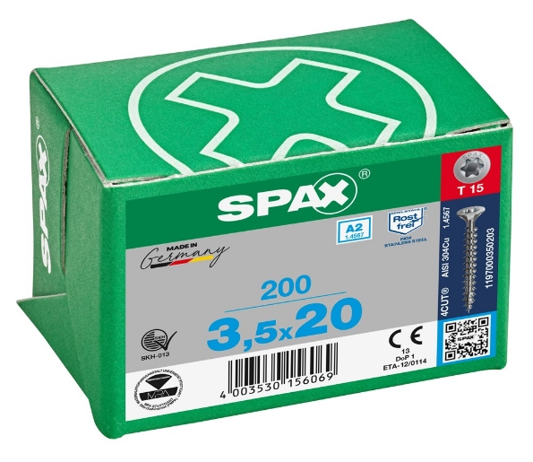 Afbeeldingen van SPAX spaanplaatschroef, 3.5 x 20 mm, t15, rvs