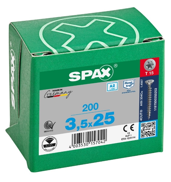 Afbeeldingen van SPAX spaanplaatschroef, 3.5 x 25 mm, t15, rvs