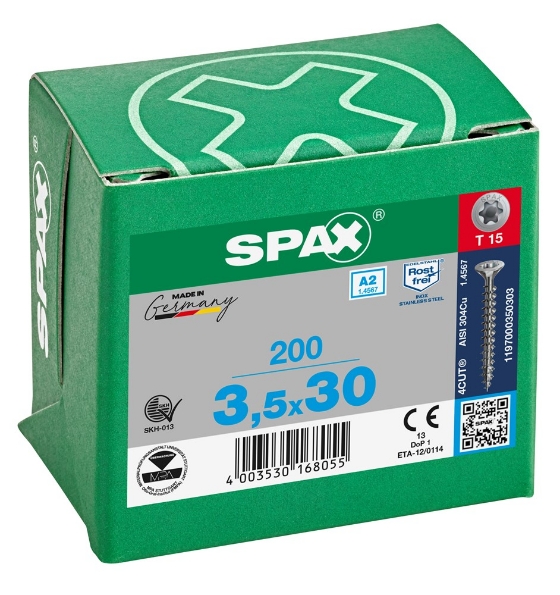 Afbeeldingen van SPAX spaanplaatschroef, 3.5 x 30 mm, t15, rvs