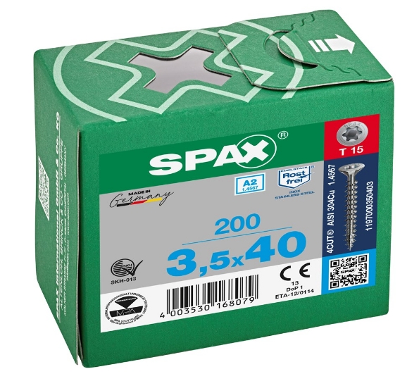 Afbeeldingen van SPAX spaanplaatschroef, 3.5 x 40 mm, t15, rvs