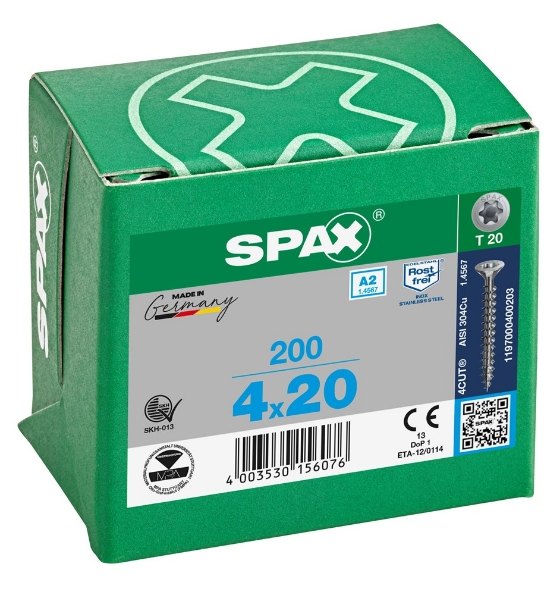 Afbeeldingen van SPAX spaanplaatschroef, 4.0 x 20 mm, t20, rvs