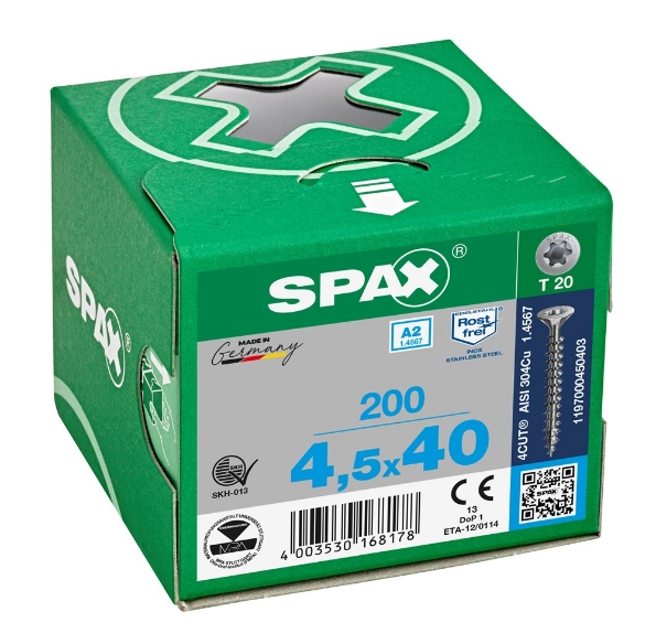 Afbeeldingen van SPAX spaanplaatschroef, 4.5 x 40 mm, t20, rvs