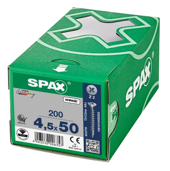 Afbeeldingen van SPAX Spaanplaatschroef, 4.5 x 50 mm, platkop, gegalvaniseerd, verzinkt