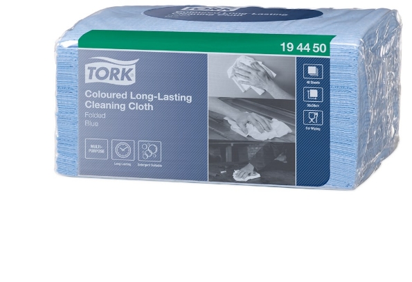 Afbeeldingen van Tork Coloured Long Lasting Gevouwen Reinigingsdoek Premium 1-laags blauw