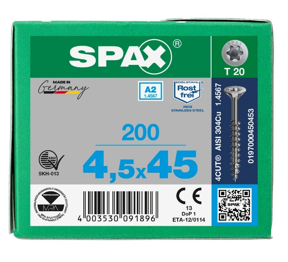 Afbeeldingen van SPAX Spaanplaatschroef verzonken kop T-STAR plus rvs A2 4,5x45mm