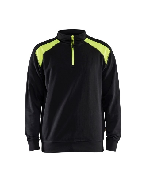 Afbeeldingen van Blåkläder Sweatshirt Bi-Colour met halve rits 3353 3XL  zwart/fluor geel