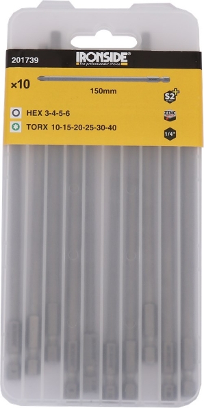Afbeeldingen van Ironside Bitset 1/4"x150mm Torx-Hex 10 delig