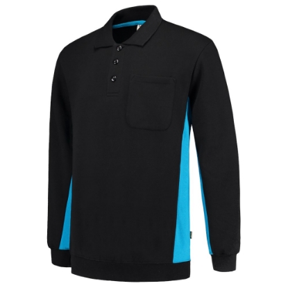 Afbeeldingen van TRICORP WORKWEAR Polosweater Bicolor Borstzak 302001 zwart/turquoise XS